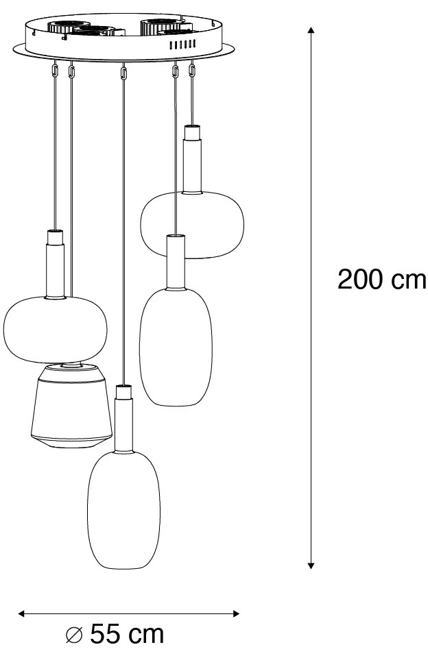 Hanglamp met dimmer zwart met multicolor glas rond incl. LED 5-lichts easylift - Irides Modern Binnenverlichting Lamp