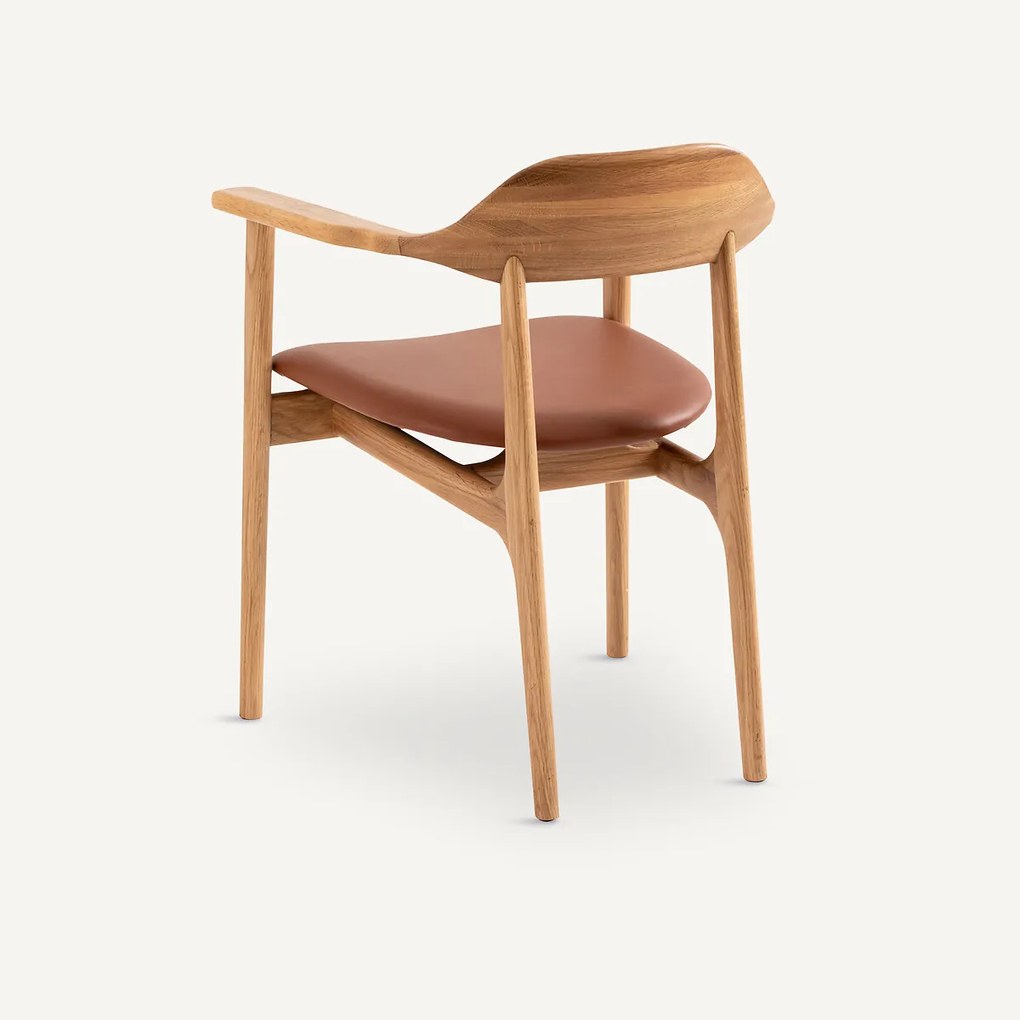 Eiken, fineer en leren tafelstoel Arié