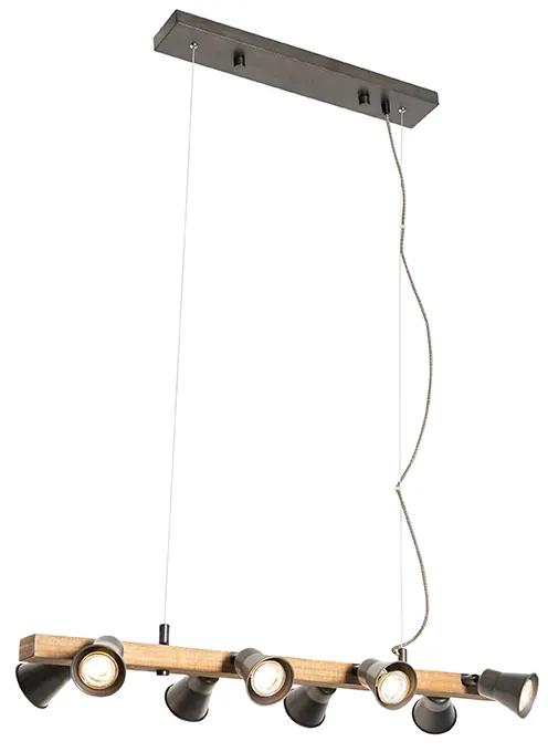 Eettafel / Eetkamer Landelijke hanglamp zwart met hout 8-lichts - Jelle Landelijk GU10 Binnenverlichting Lamp