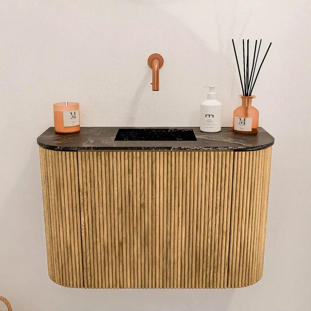 Mondiaz Joya DLux 65cm toiletmeubel ronding links/rechts oak met wastafel faye midden zonder kraangat lava