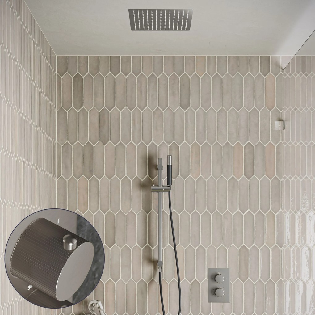 Saniclear Cube Stripes Pro inbouw regendouche met inbouw douchekop 30x30cm, glijstang en staafhanddouche RVS