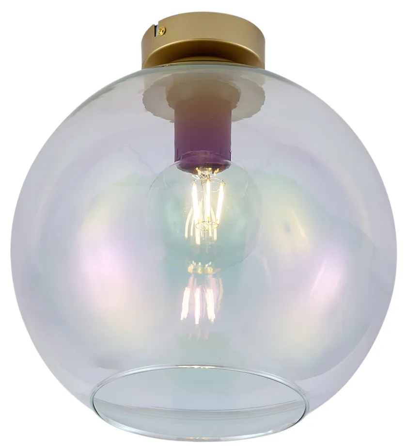 Art Deco plafondlamp goud met regenboog glas - Sandra