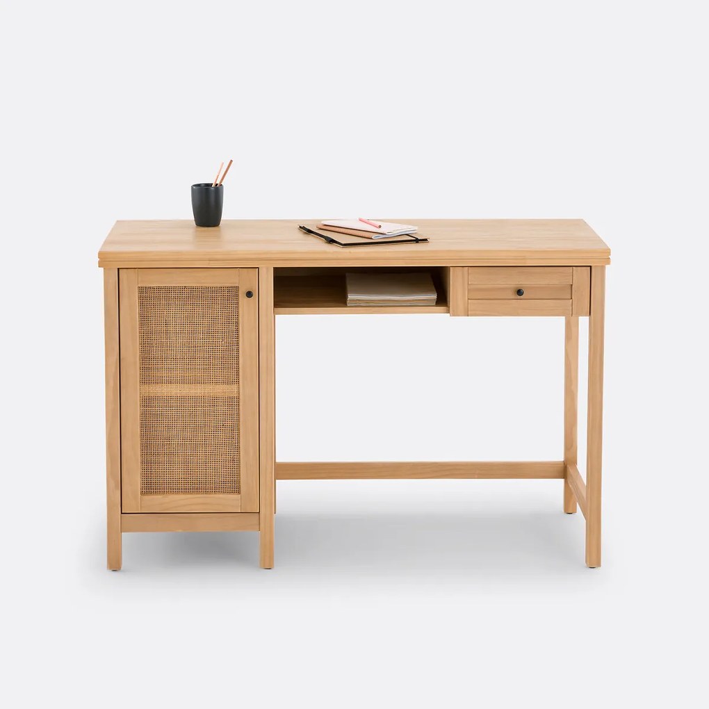 Bureau in massief dennen- en riethout Gabin