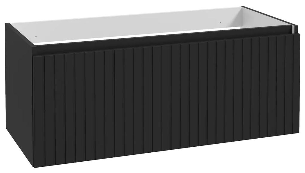 Fontana Milo badmeubel 100cm ribbelfront mat zwart met glans witte wastafel 1 kraangat