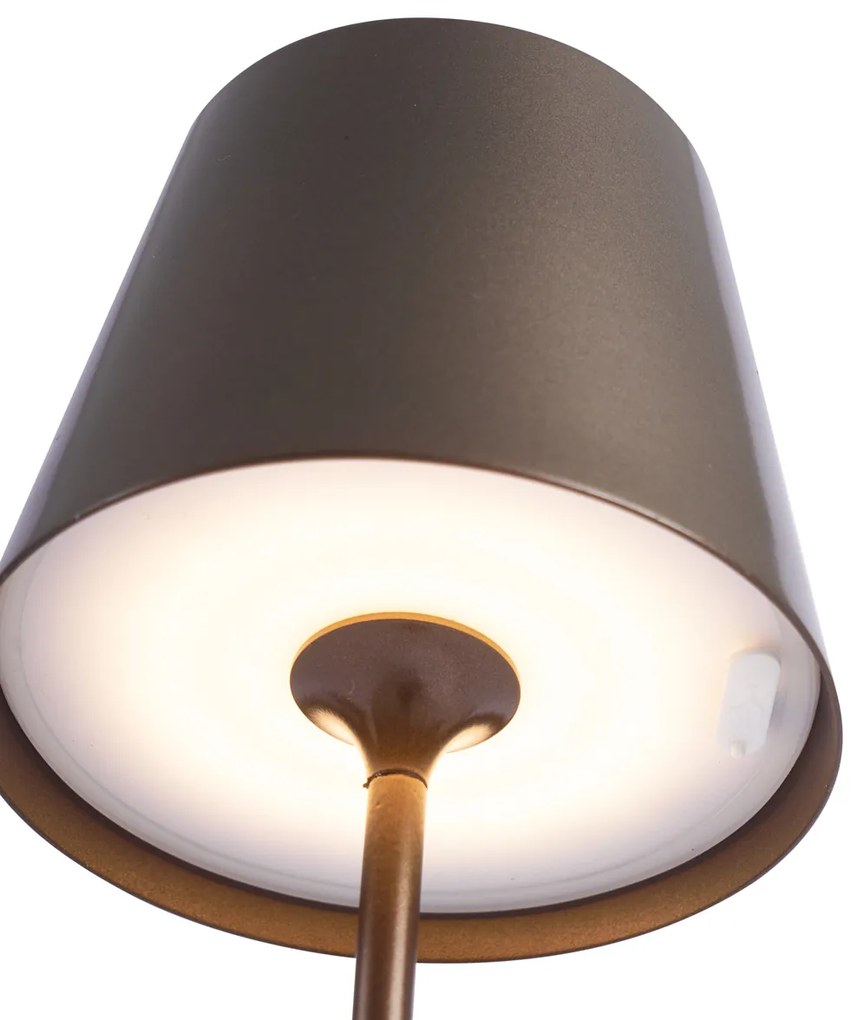 Moderne tafellamp donker brons 37cm incl. LED dimbaar IP54 oplaadbaar - Topi Modern IP54 rond Binnenverlichting Steen / Beton Lamp