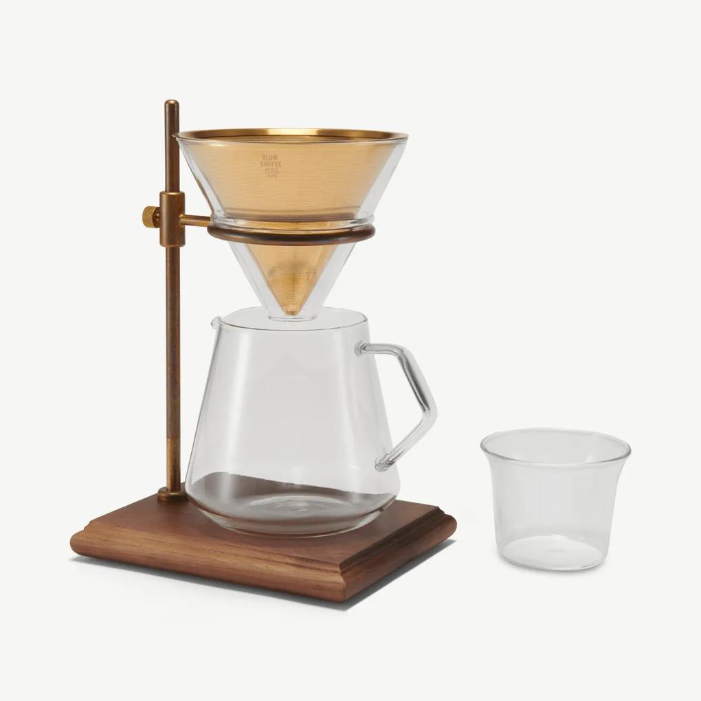 Kinto koffiezetter voor filterkoffie met steun, voor 4 kopjes, messing met walnoot