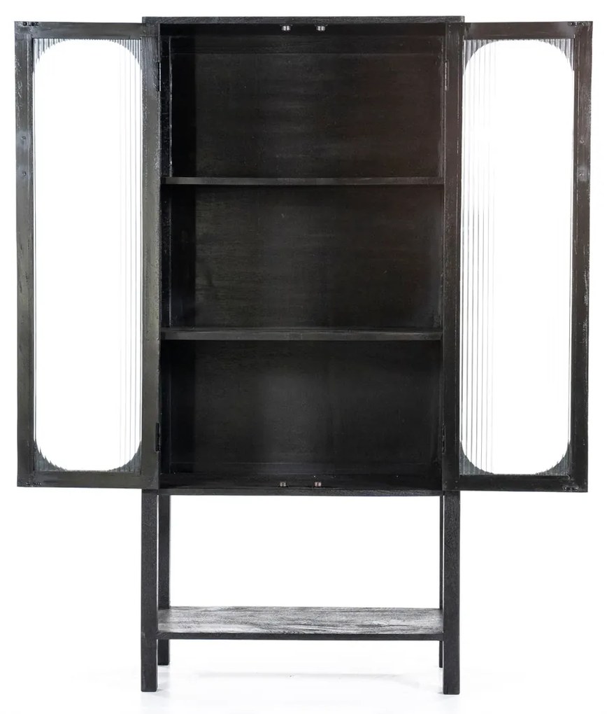 By-Boo Eden Zwarte Kast Met Ribbelglas - 75x35x160cm.