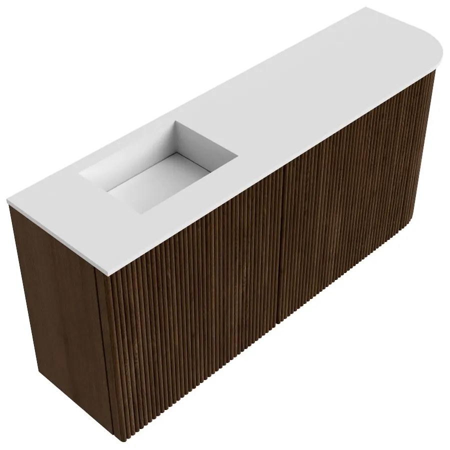Mondiaz Joya 90cm toiletmeubel ronding rechts walnut met wastafel faye links zonder kraangat talc