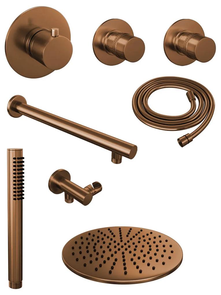Brauer Copper Edition complete inbouw regendouche met staafhanddouche, rechte wandarm en hoofddouche 30cm set 2 koper geborsteld PVD