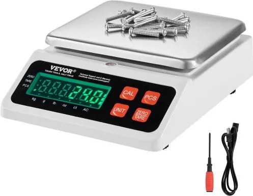 VEVOR Industriële telweegschaal, 10 kg x 0,1 g, digitale weegschaal voor onderdelen en munten, eenheden g/kg/lb/oz/ct, elektronische precisieweegschaal, inventarisweegschaal, keukenweegschaal voor sieraden met LED-scherm