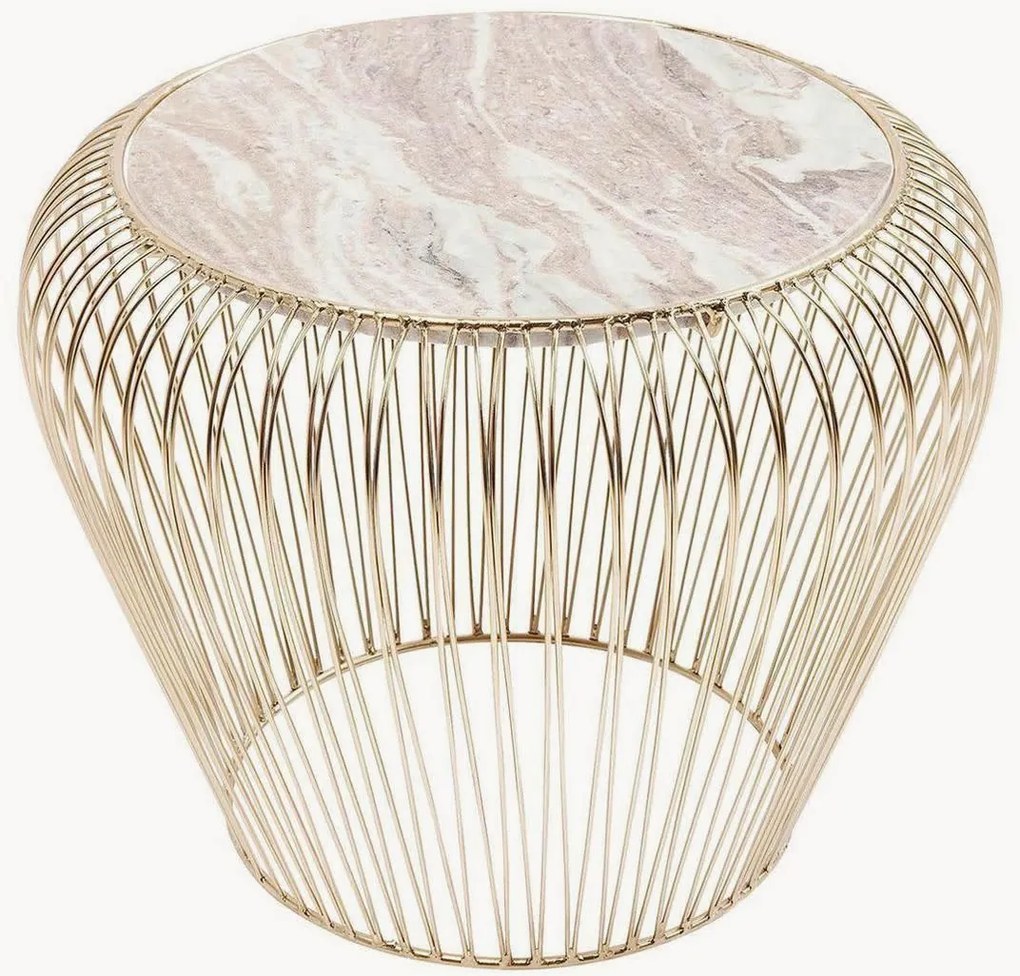 Ronde handgemaakte bijzettafel Beam met marmeren blad