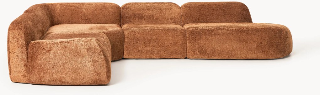 XL modulaire teddy bouclé hoekbank Wolke (4-zits) met chaise longue