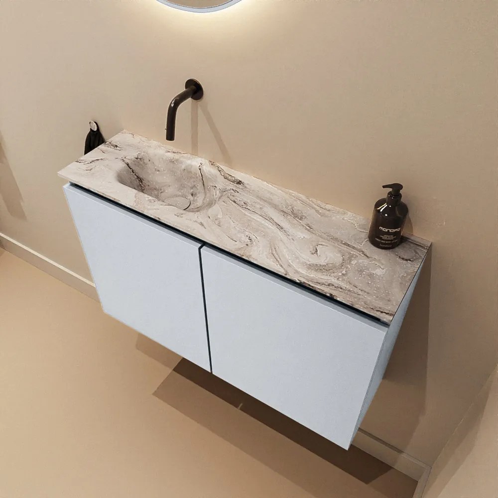 Mondiaz Ture DLux toiletmeubel 80cm clay met wastafel glace links zonder kraangat