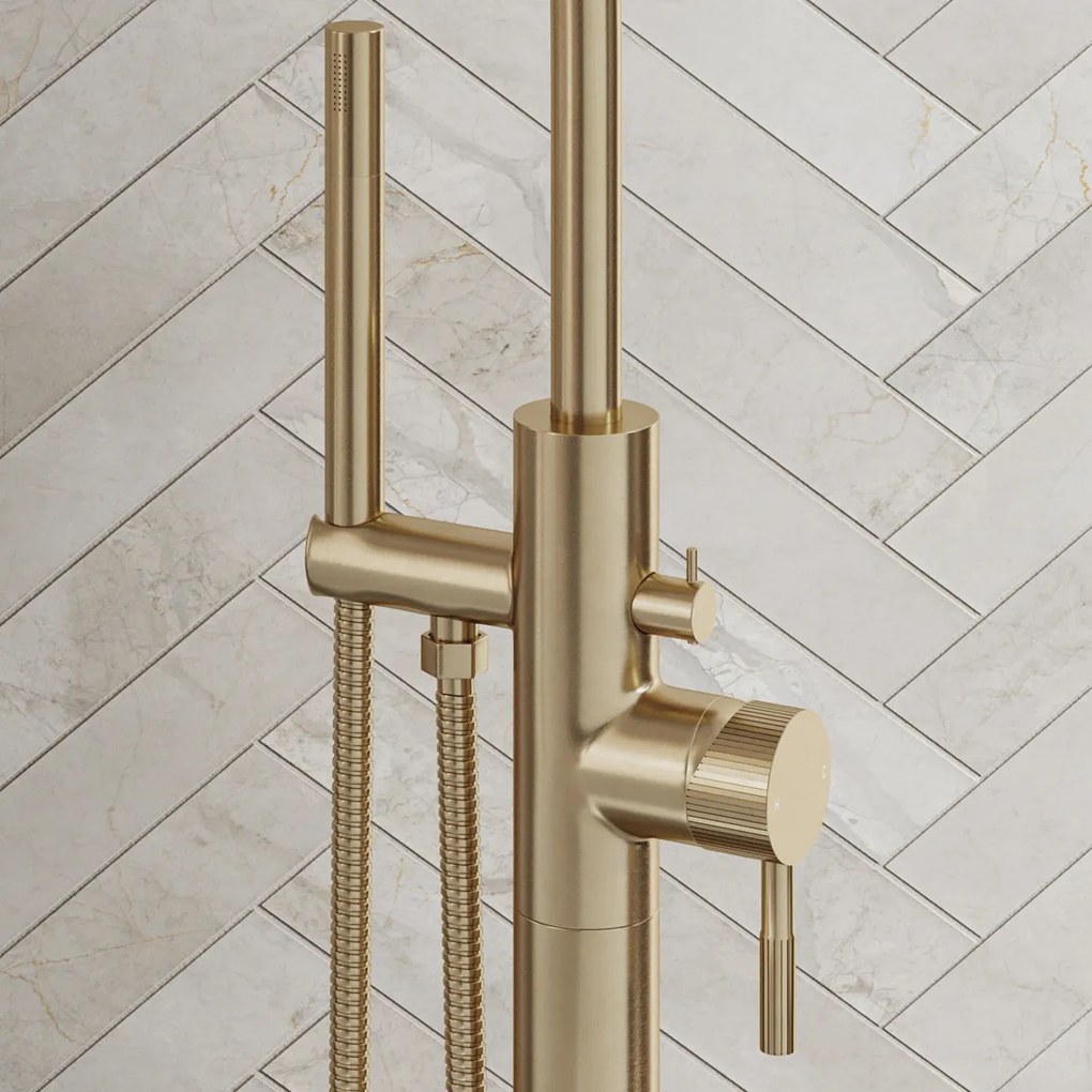 Saniclear Brass Stripes vrijstaande badkraan geborsteld messing - mat goud