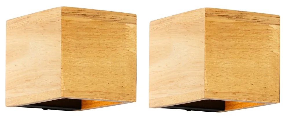 Set van 2 smart wandlamp eiken hout incl. Wifi G9 - Transfer