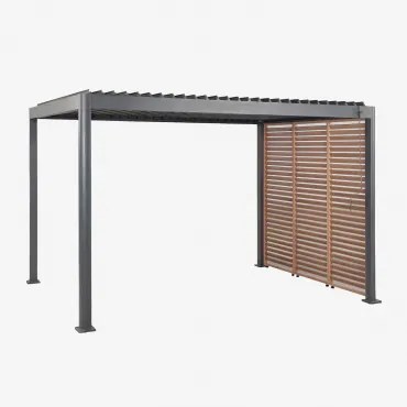 Bioclimatische Pergola Met Lamellen En Zijpaneel Van Aluminium Druvia Grafietgrijs - Kastanjehoutbruin & Pergola Van 3x4 M Met 3 Panelen Van 90,5 Cm -
