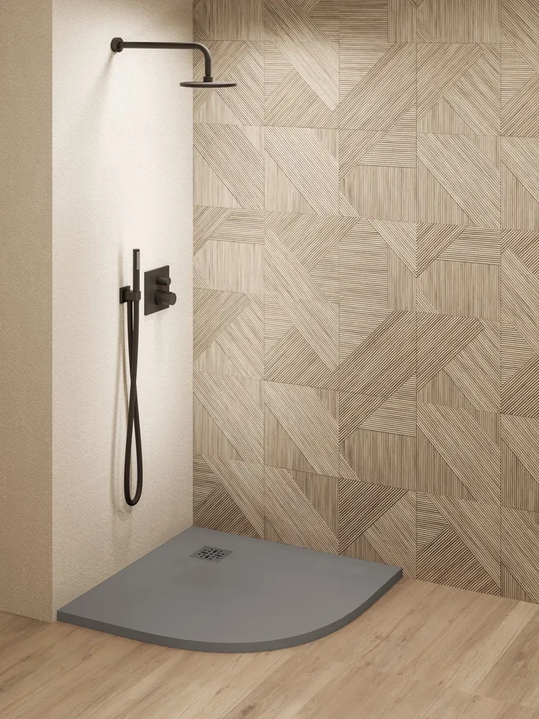 Saniclear Torno kwartronde douchebak 100x100cm met stone finish donkergrijs