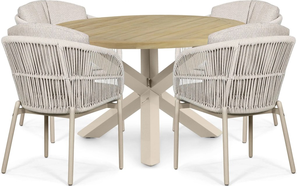 Tuinset Ronde Tuintafel 4 personen 120 cm Rope Zand/Beige Lifestyle Garden Furniture Monaco/Rockville