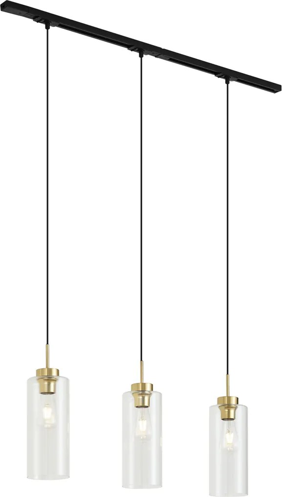 Modern railsysteem zwart met 3 hanglampen goud met helder glas 1-fase - Iconic Laura