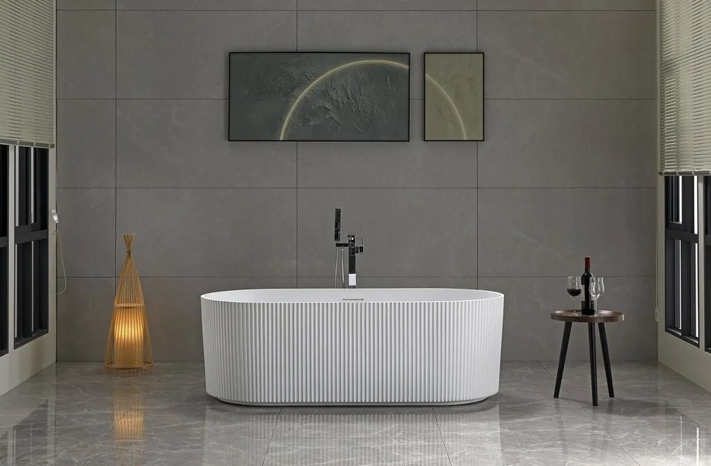 Aqualine Turia vrijstaand bad ribbel wit acryl 170x80cm