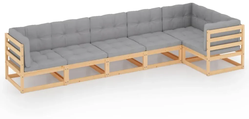 vidaXL 6-delige Loungeset met kussens massief grenenhout