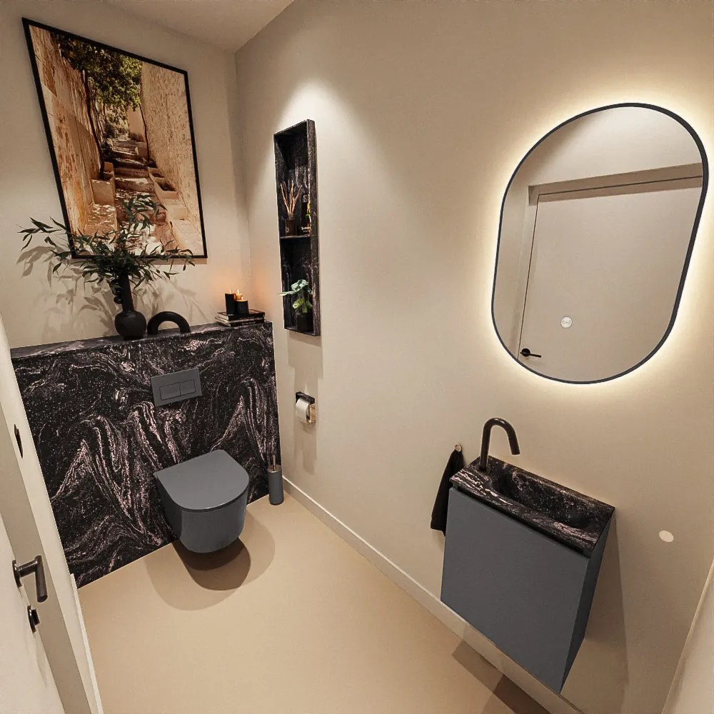 Mondiaz Ture DLux toiletmeubel 40cm dark grey met wastafel lava rechts met kraangat