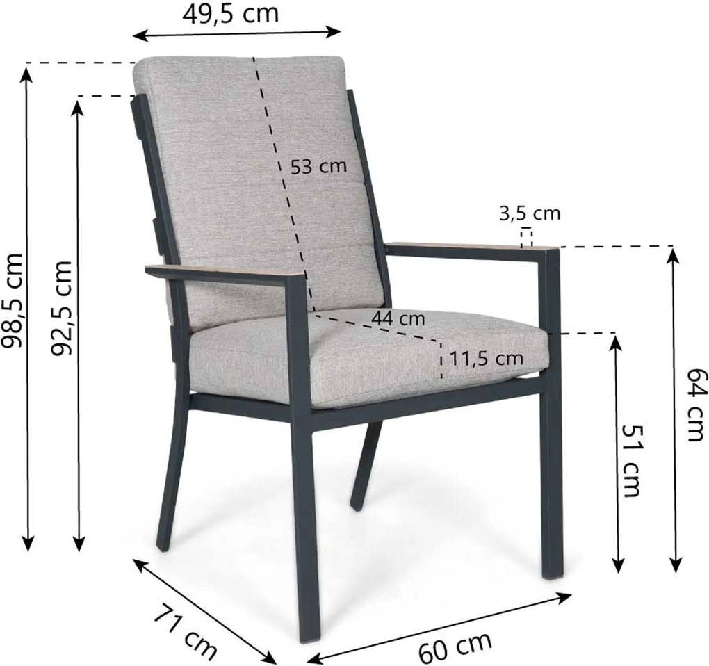 Tuinset 6 personen 220 cm Aluminium Grijs Lifestyle Garden Furniture Lecce/Matara