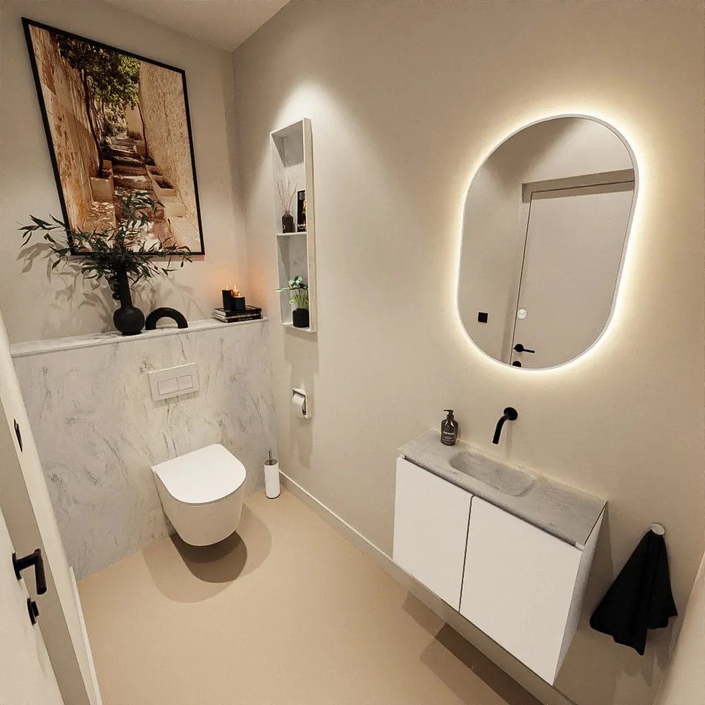 Mondiaz Ture DLux toiletmeubel 60cm talc met wastafel opalo midden zonder kraangat