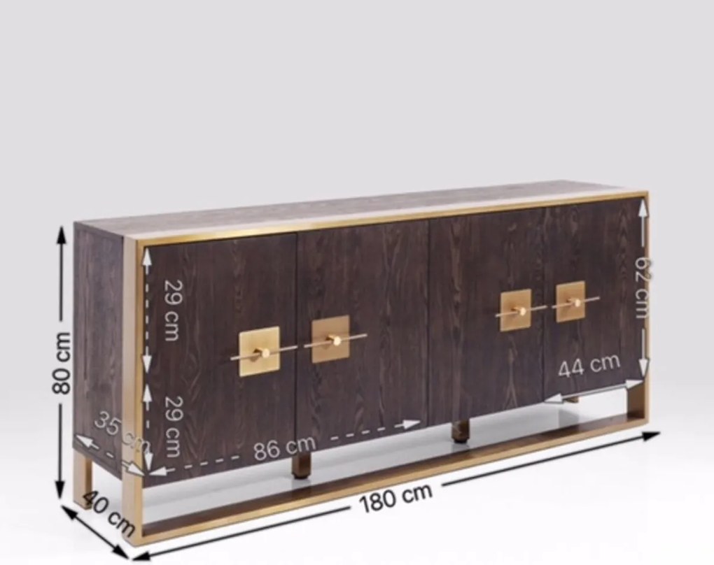 Dressoir Messing En Donker Hout - 180x40x80cm.