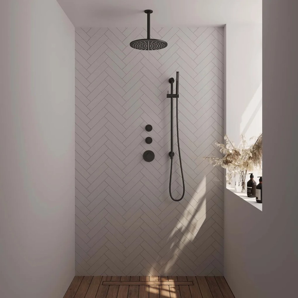 Brauer Black Edition complete inbouw regendouche met staafhanddouche, plafondarm, glijstang en hoofddouche 30cm set 18 zwart mat