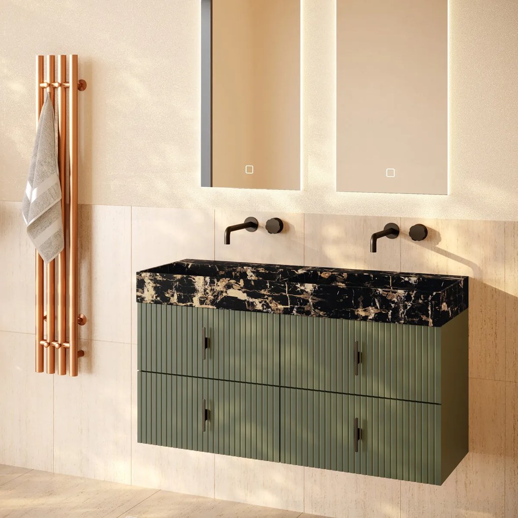 Muebles Murcia badmeubel ribbelfront 120cm legergroen met Portoro Gold wastafel zonder kraangaten