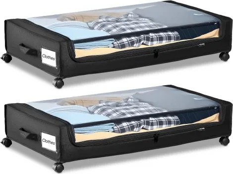 VEVOR Opbergtas voor onder het bed van Oxford-stof, 2 stuks oprolbaar (770 x 470 x 173 mm), opbergvak voor onder het bed met transparant deksel, mobiele opbergdoos voor kleding en schoenen