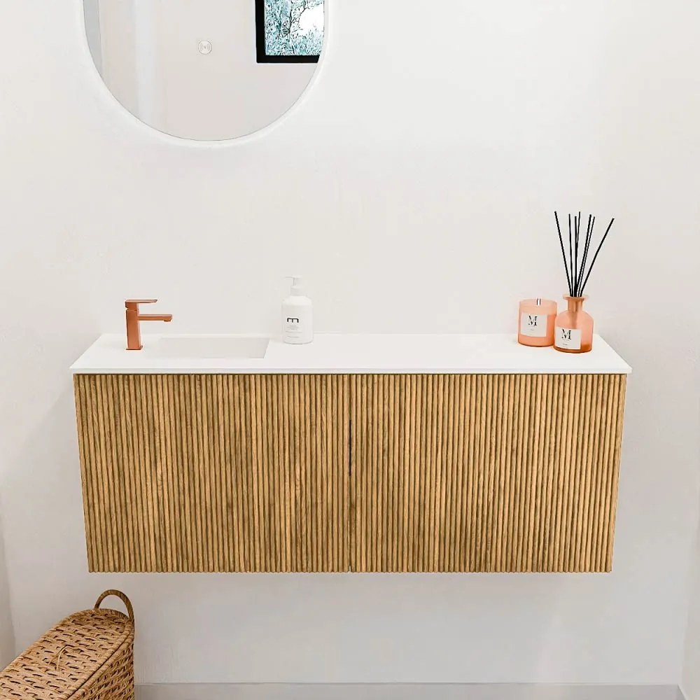 Mondiaz Joya 100cm toiletmeubel oak met wastafel faye links 1 kraangat talc