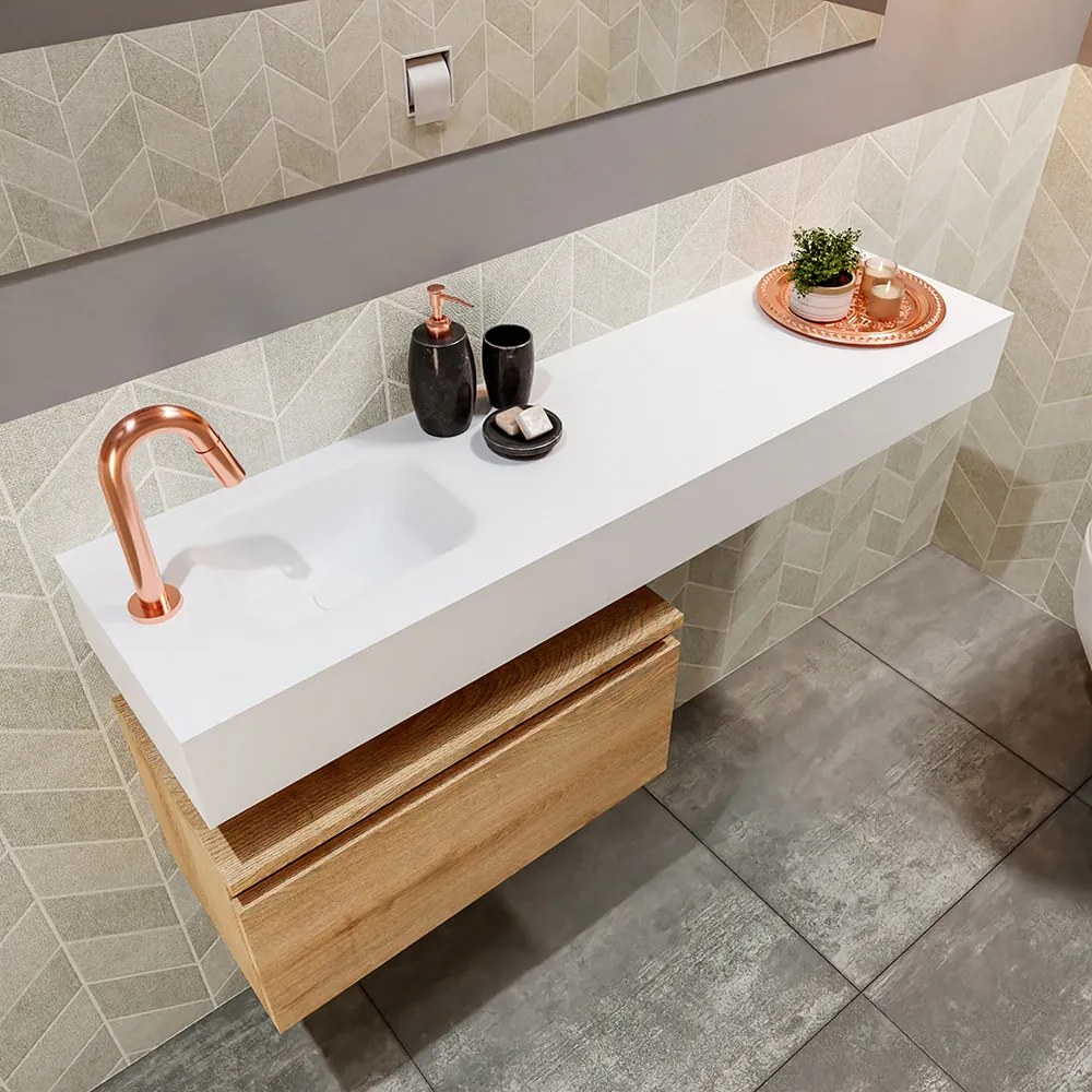 Mondiaz Andor toiletmeubel 60cm eiken met witte wastafel 120cm links met kraangat