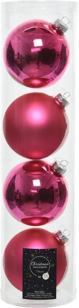 Kerstballen glas glans-mat dia 10 cm knal roze