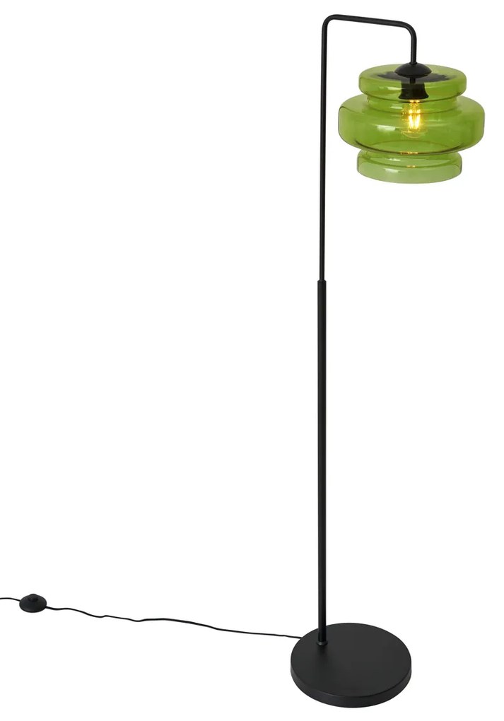 Retro vloerlamp zwart met groen glas - Denise