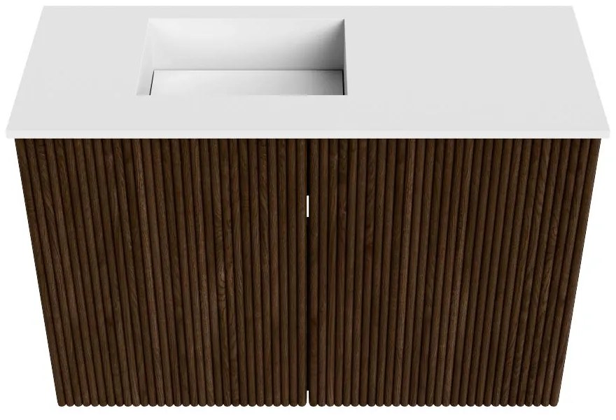 Mondiaz Joya 60cm toiletmeubel walnut met wastafel faye links zonder kraangat talc