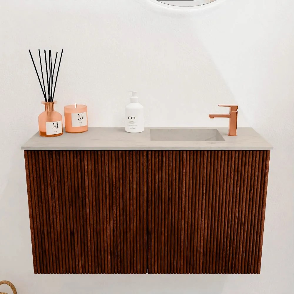 Mondiaz Joya DLux 70cm toiletmeubel ruby met wastafel faye rechts 1 kraangat opalo