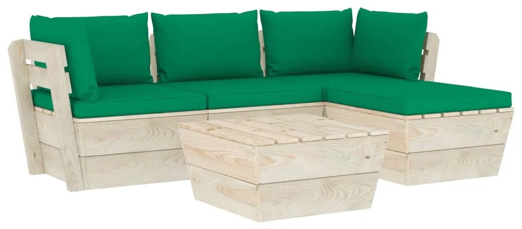 vidaXL 5-delige Loungeset met kussens pallet vurenhout