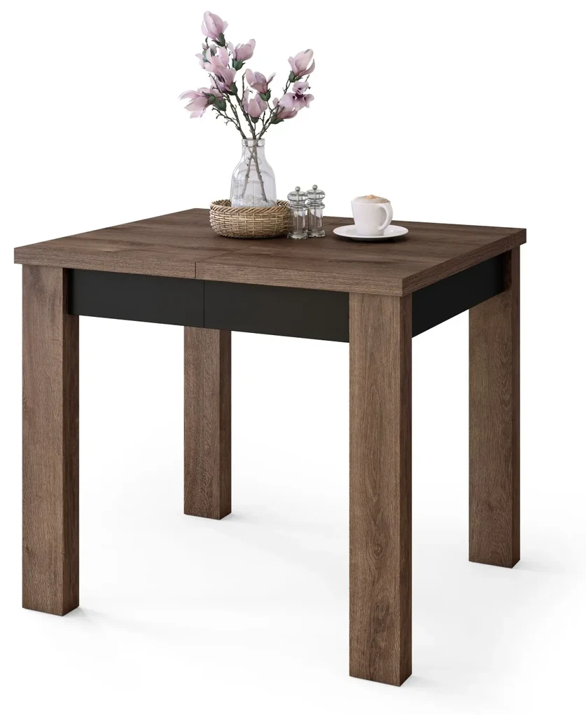 FONTE Eik bruin / Zwart Mat -KLASSIEKE KEUKEN- /WOONKAMERTAFEL 85x75 UITKLAPBAAR TOT 130 cm!