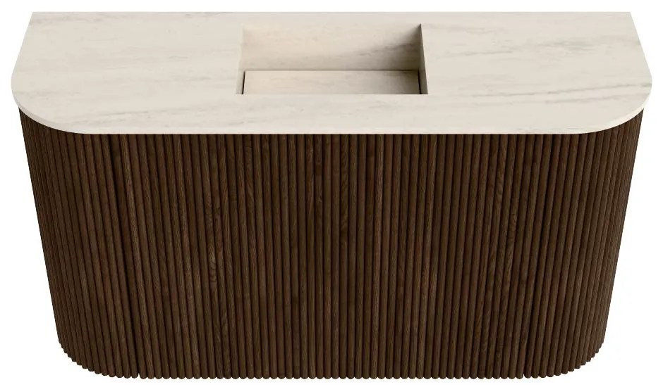 Mondiaz Joya DLux 75cm toiletmeubel ronding links/rechts walnut met wastafel faye midden zonder kraangat meli