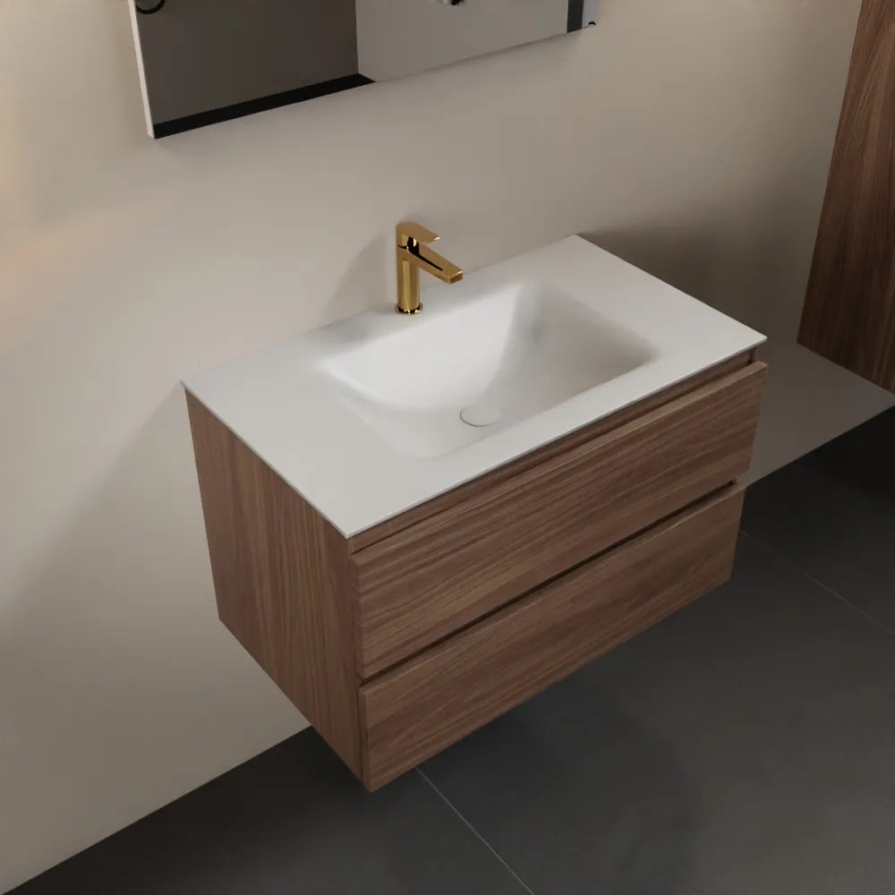 Mondiaz Aivy badmeubel 80cm mocha met wastafel solid surface talc midden 1 kraangat en spiegel