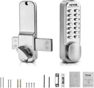 VEVOR Mechanisch sleutelloos deurslot met enkelzijdig toetsenbord (14 sleutels), sleutelloos deurslot met draaiknop, codeslot voor thuis, kantoor, buitenomheining, tuin, zilver (35-65 mm dikke deur)