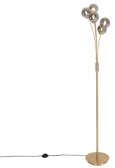 Moderne vloerlamp goud 5-lichts met smoke glas - Athens
