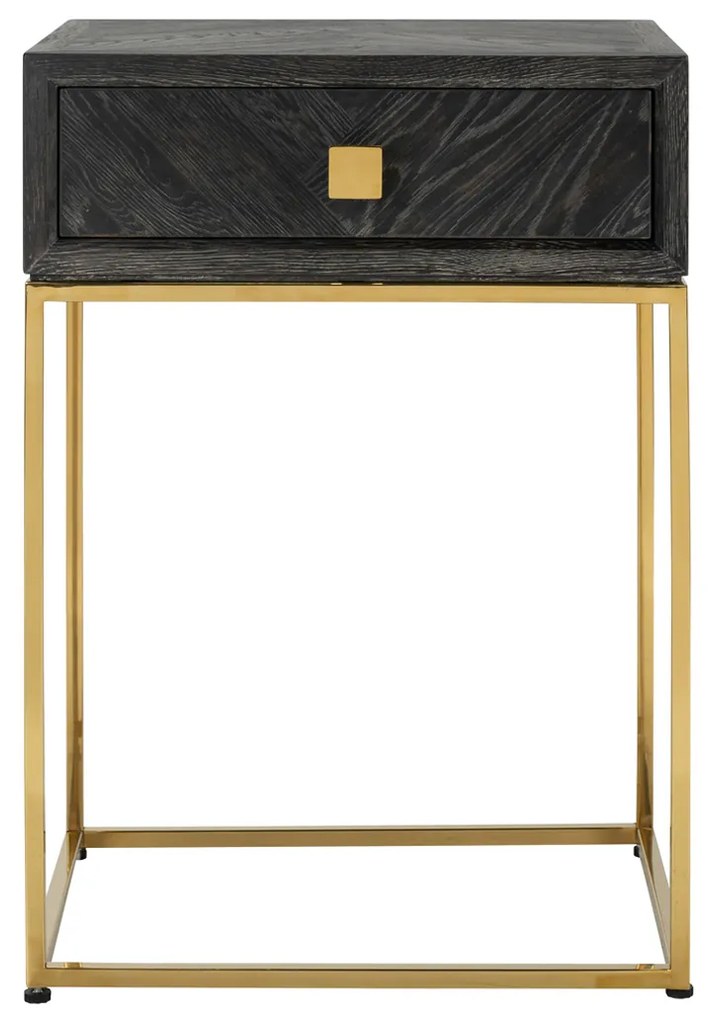 Richmond Interiors Blackbone Gold Nachtkastje Zwart Visgraat Met Goud - 50x40x71cm.
