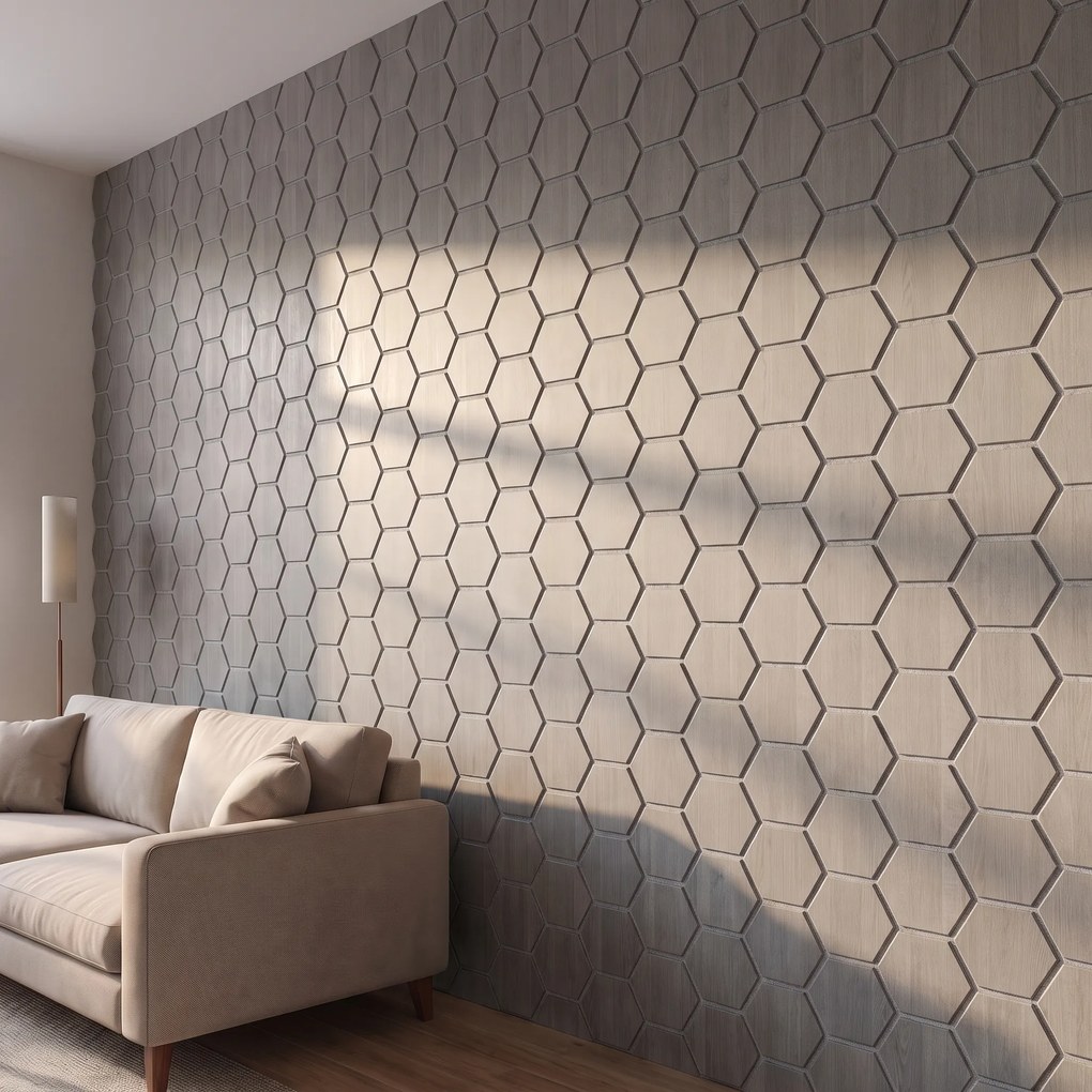 Hexagon Panel Grijs Walnoot met Grijs Vilt 81CM | Akoestisch | Wanddecor | Zeshoekig- Grijs vilt