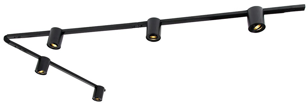 Modern 1-fase railsysteem met 5 spots zwart - Rondoo Up