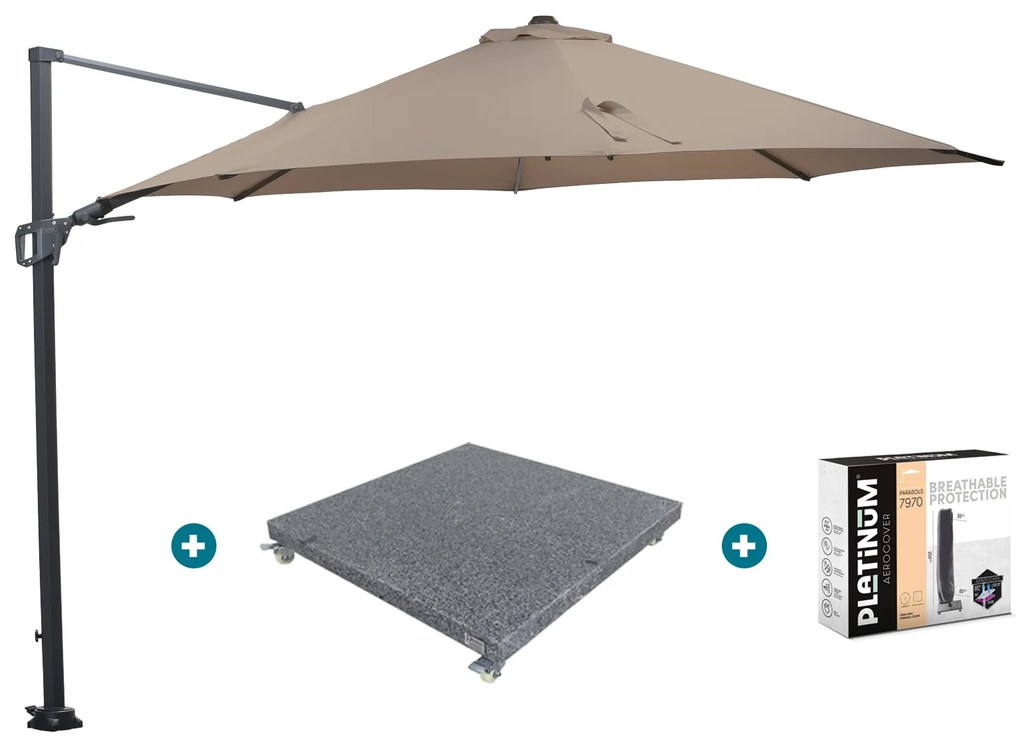 GI Hawaii zweefparasol 350 cm. - Taupe - met voet en hoes