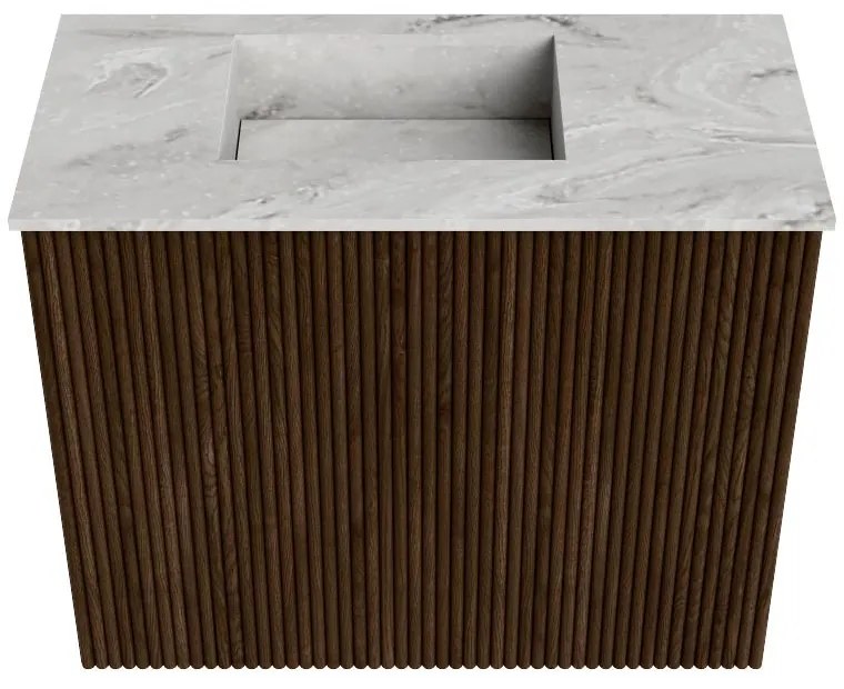 Mondiaz Joya DLux 50cm toiletmeubel walnut met wastafel faye links zonder kraangat glace