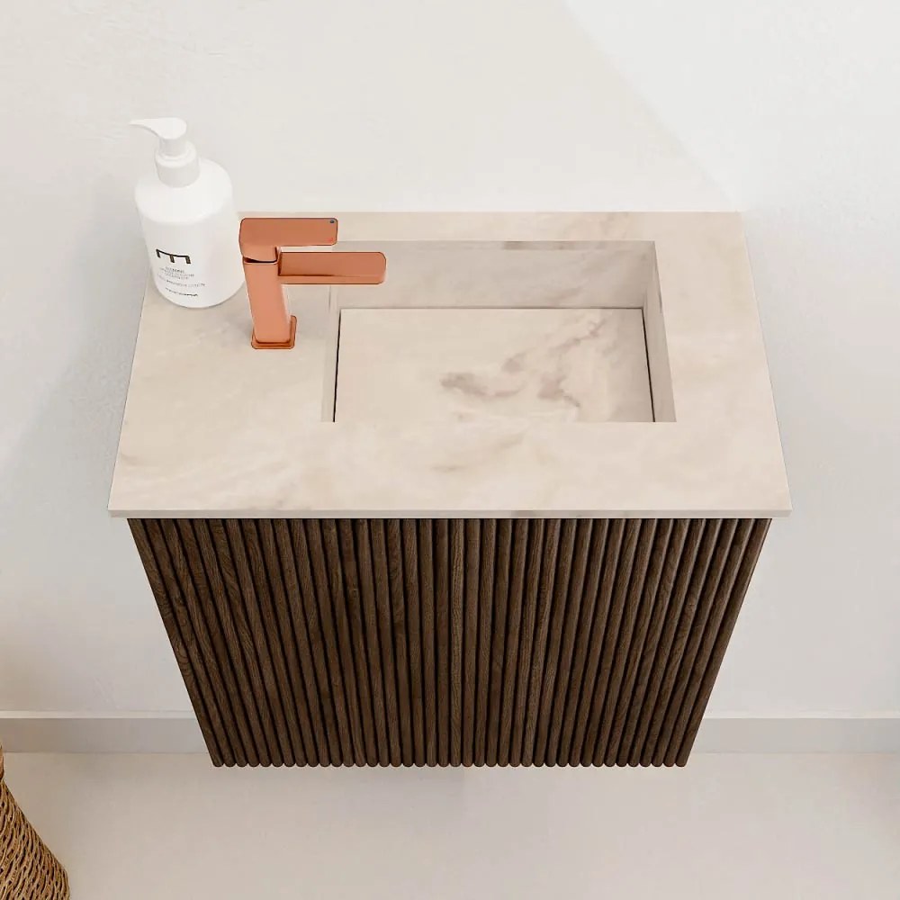 Mondiaz Joya DLux 40cm toiletmeubel walnut met wastafel faye rechts 1 kraangat frappe